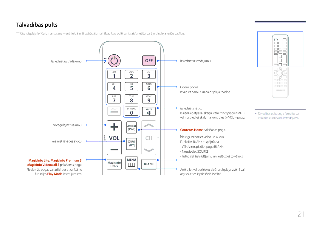 Samsung LH55UECPLGC/EN manual Tālvadības pults, Contents Home palaišanas poga 