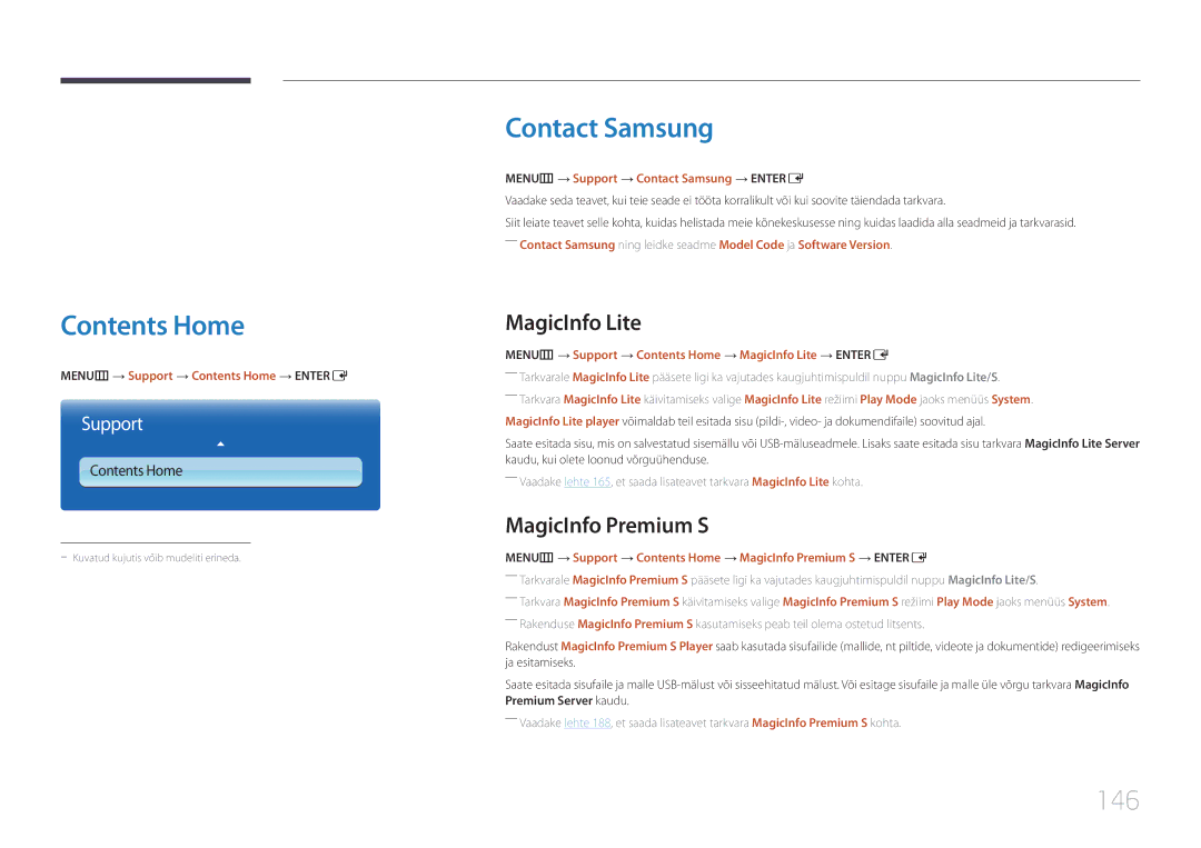 Samsung LH55UECPLGC/EN manual Contents Home, Contact Samsung 