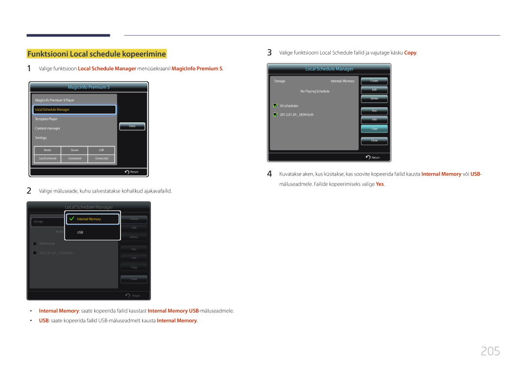 Samsung LH55UECPLGC/EN manual 205, Funktsiooni Local schedule kopeerimine 