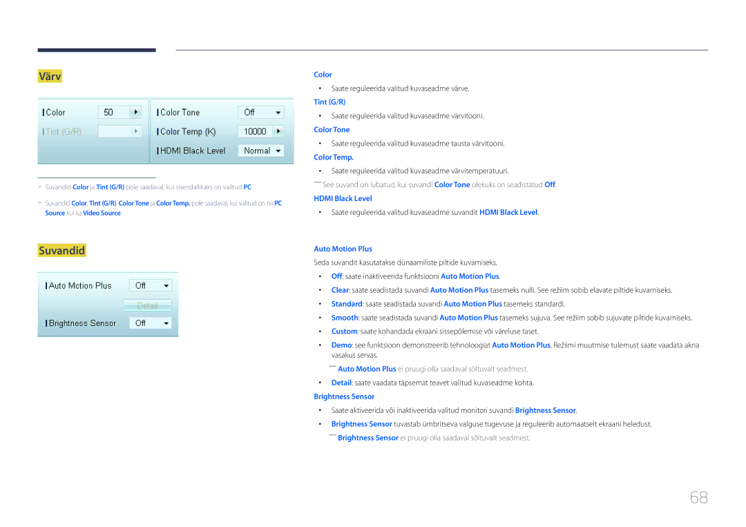 Samsung LH55UECPLGC/EN manual Värv, Suvandid 