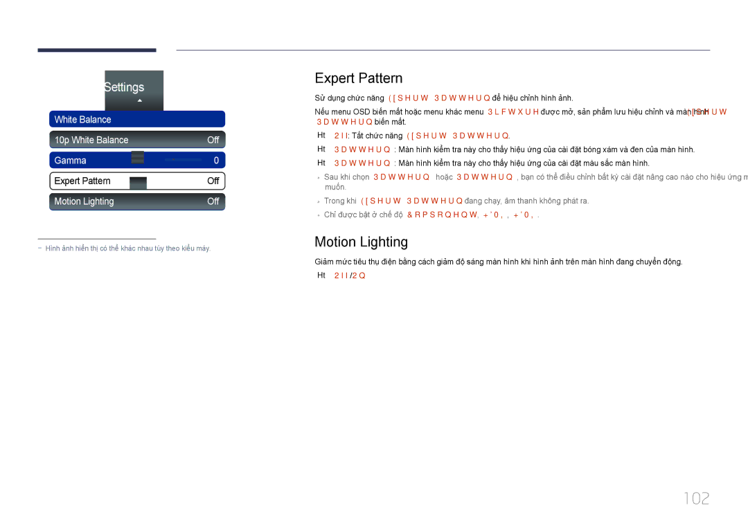 Samsung LH55UECPLGC/XY, LH46UECPLGC/XY manual 102, Expert Pattern, Motion Lighting 