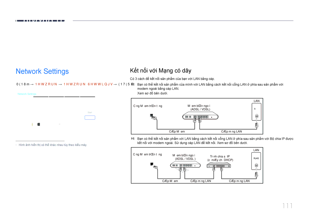 Samsung LH46UECPLGC/XY, LH55UECPLGC/XY manual Network Settings, 111, Kết nối vơi Mạng có dây 