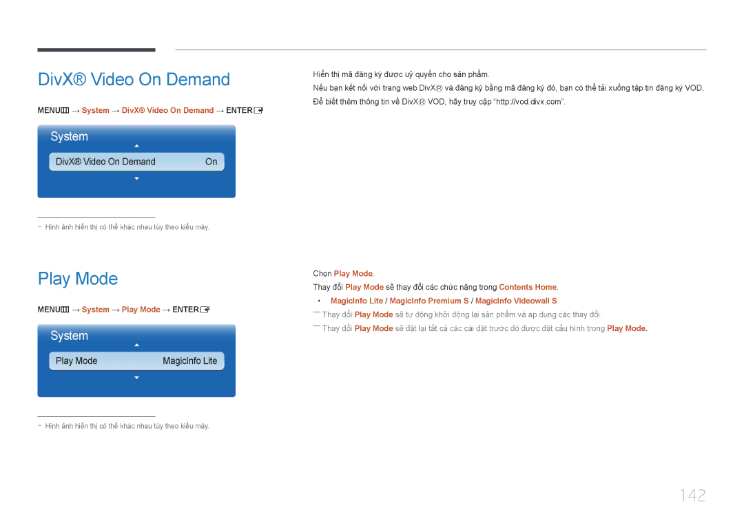 Samsung LH55UECPLGC/XY, LH46UECPLGC/XY manual DivX Video On Demand, Play Mode, 142 