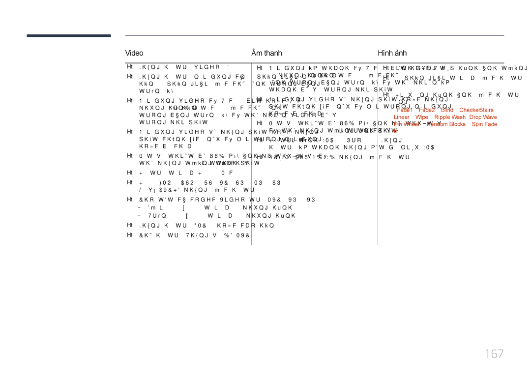 Samsung LH46UECPLGC/XY, LH55UECPLGC/XY manual 167, Video Âm thanh 