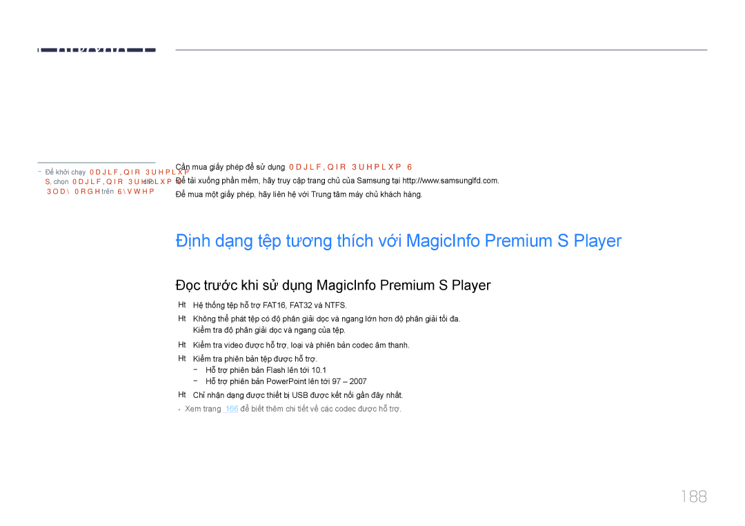 Samsung LH55UECPLGC/XY, LH46UECPLGC/XY manual 188, Đọ̣c trước khi sử dụng MagicInfo Premium S Player 