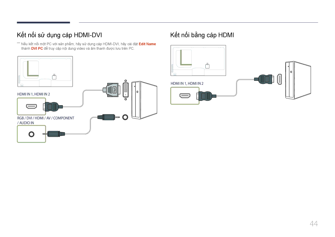 Samsung LH55UECPLGC/XY, LH46UECPLGC/XY manual Kế́t nố́i sử dụng cá́p HDMI-DVI, Kết nối bằng cáp Hdmi 