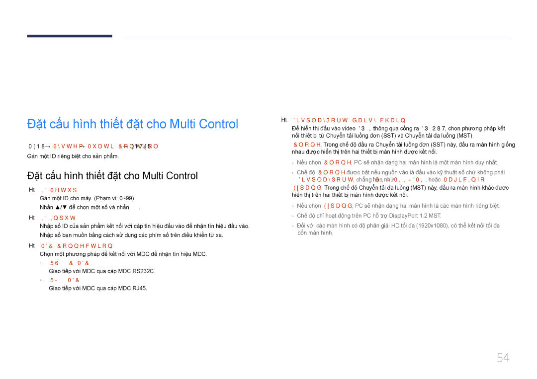 Samsung LH55UECPLGC/XY, LH46UECPLGC/XY manual Sử dụng MDC, Đặt cấu hình thiết đặt cho Multi Control 