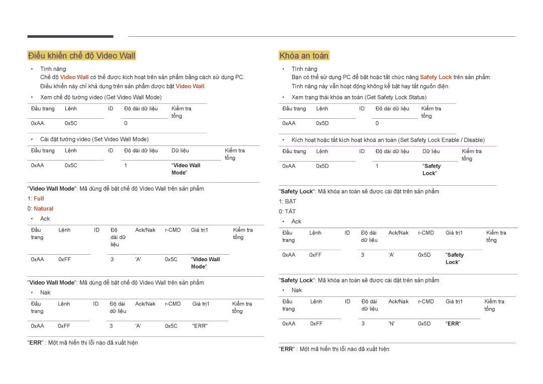 Samsung LH55UEDPLGC/XY, LH46UEDPLGC/XV, LH46UEDPLGC/XY manual Điể̉u khiể̉n chế độ Video Wall, Khóa an toàn, Full Natural 