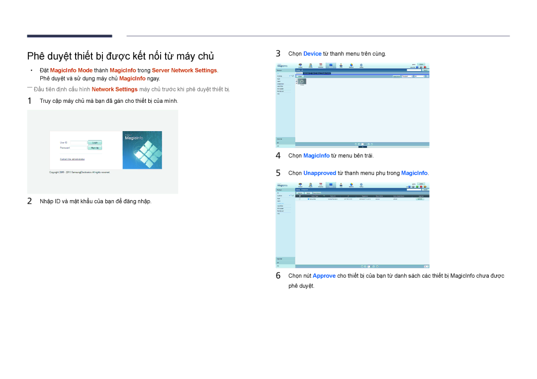 Samsung LH46UEDPLGC/XV, LH55UEDPLGC/XY, LH46UEDPLGC/XY, LH55UEDPLGC/XV manual Phê duyêt thiêt bi được kêt nối từ may chủ 