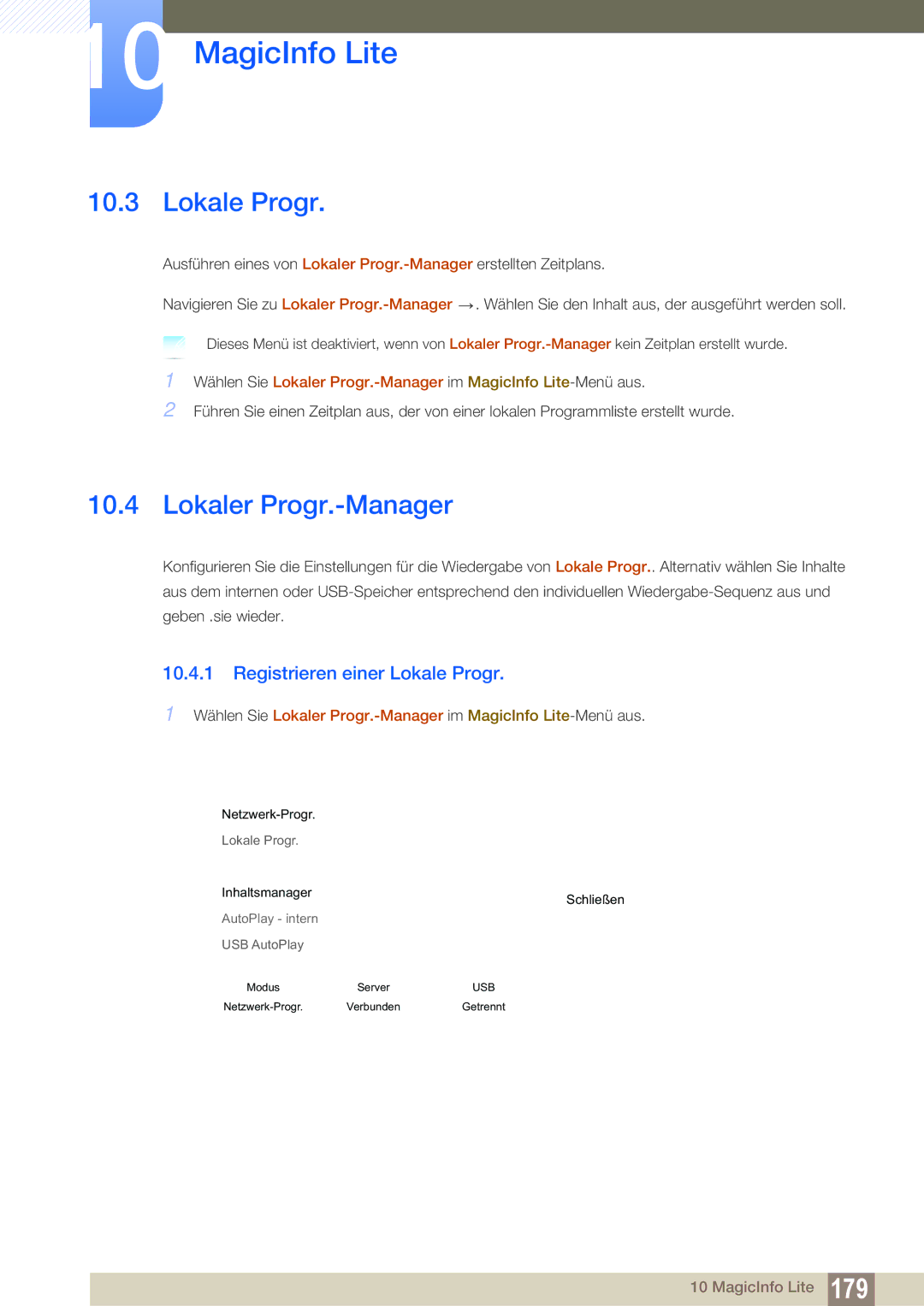 Samsung LH32MEBPLGC/EN, LH55UEPLGC/ZA, LH55UEAPLGC/EN manual Lokaler Progr.-Manager, Registrieren einer Lokale Progr 