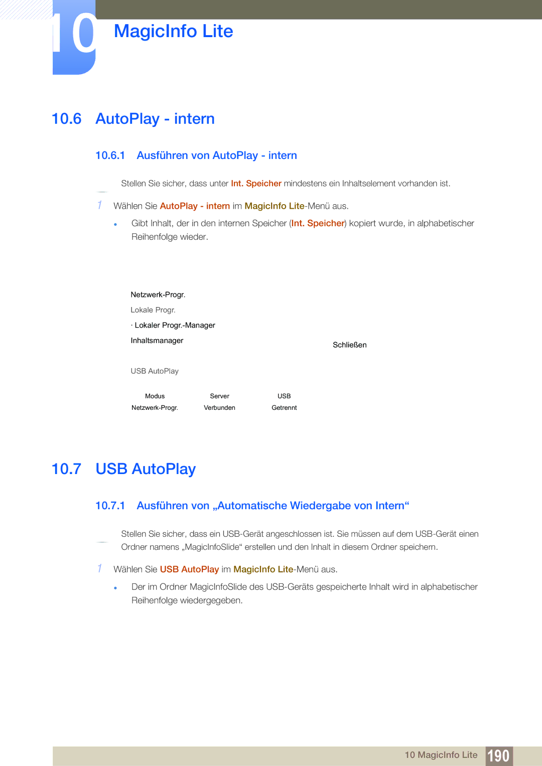 Samsung LH55UEAPLGC/EN USB AutoPlay, Ausführen von AutoPlay intern, Ausführen von „Automatische Wiedergabe von Intern 