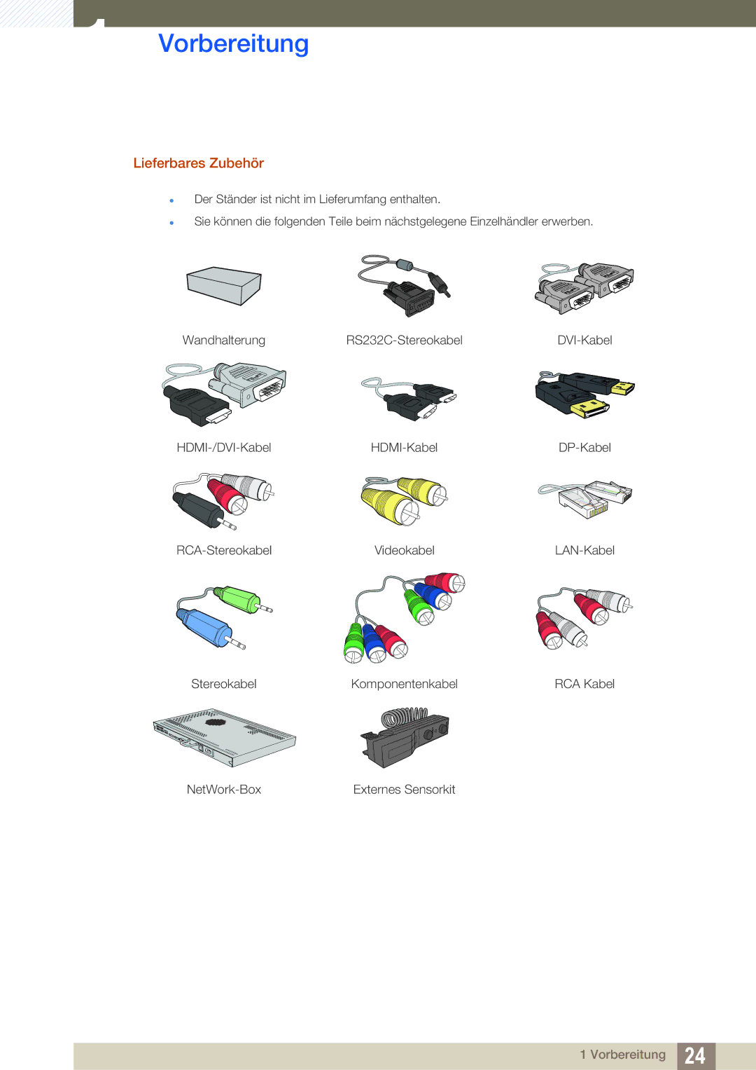 Samsung LH46MEBPLGC/EN, LH55UEPLGC/ZA, LH55UEAPLGC/EN, LH46UEPLGC/EN, LH55MEBPLGC/EN, LH55UEPLGC/EN manual Lieferbares Zubehör 