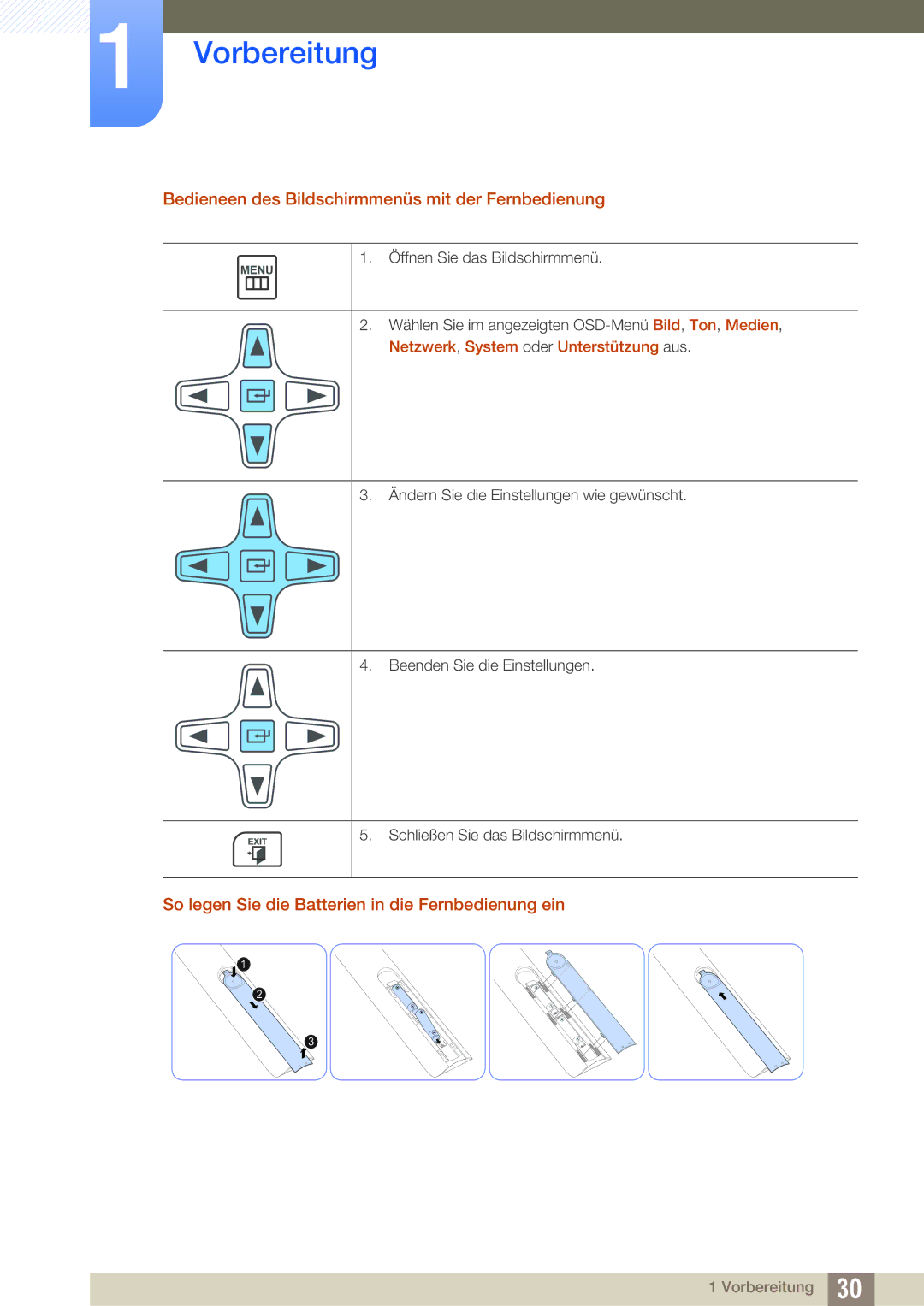 Samsung LH55MEBPLGC/EN manual Bedieneen des Bildschirmmenüs mit der Fernbedienung, Netzwerk, System oder Unterstützung aus 