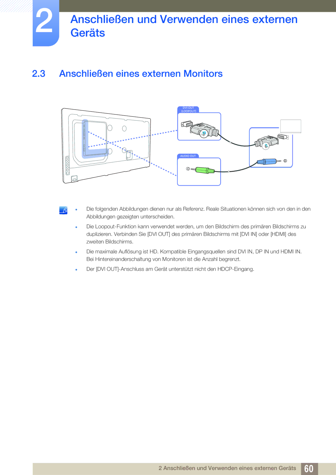 Samsung LH46MEBPLGC/EN, LH55UEPLGC/ZA, LH55UEAPLGC/EN, LH46UEPLGC/EN, LH55MEBPLGC/EN manual Anschließen eines externen Monitors 