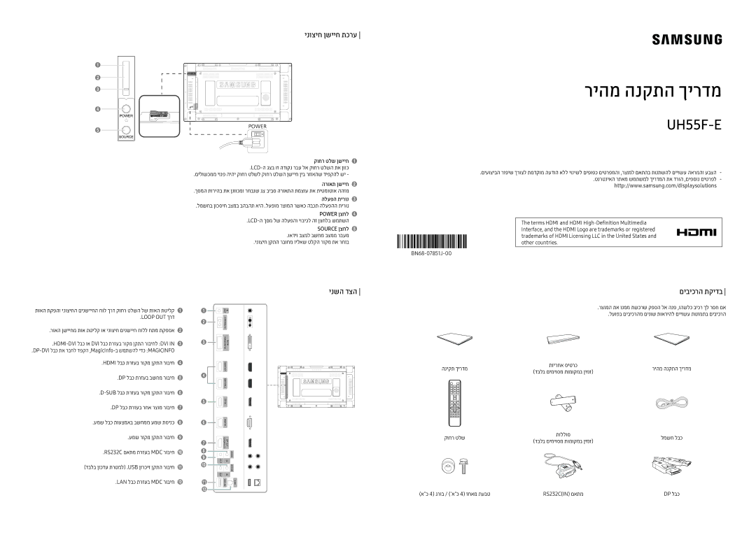 Samsung LH55UHFHLBB/CH manual ינוציח ןשייח תכרע, ינשה דצה, םיביכרה תקידב 