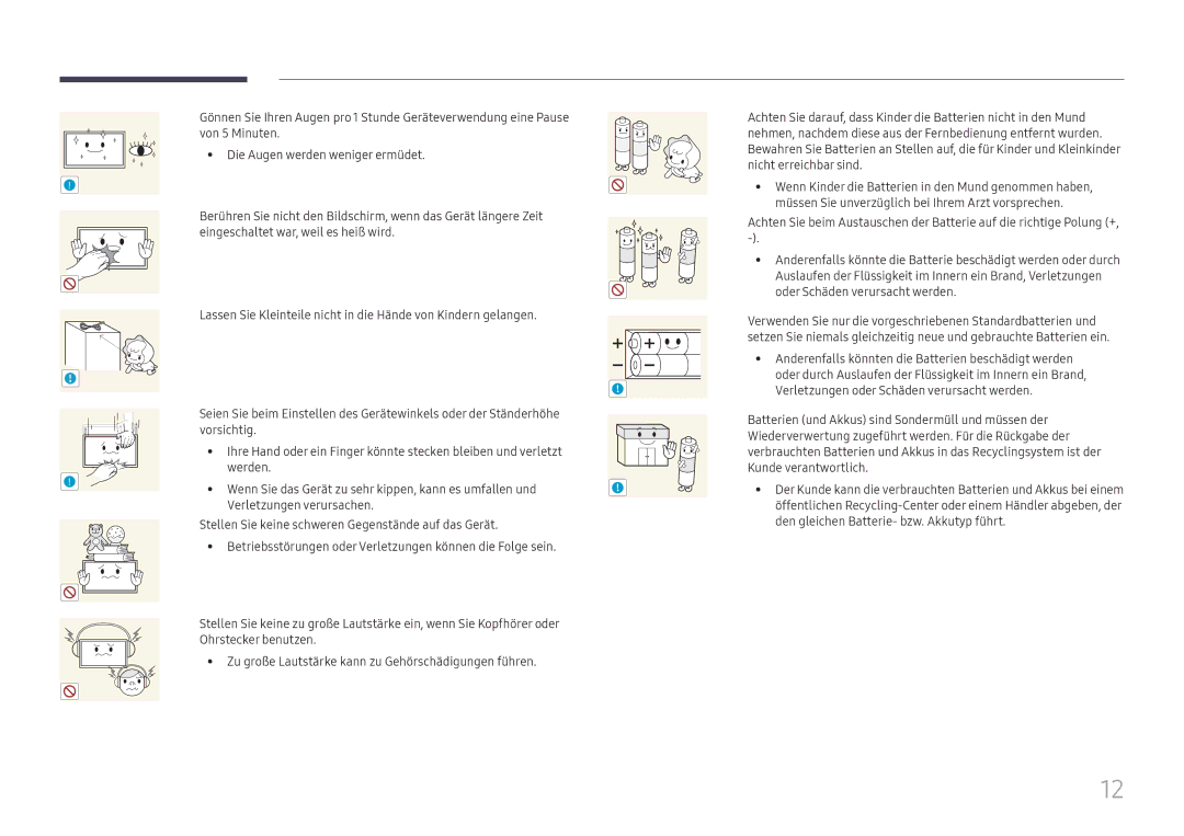 Samsung LH55UHFHLBB/EN manual Betriebsstörungen oder Verletzungen können die Folge sein 