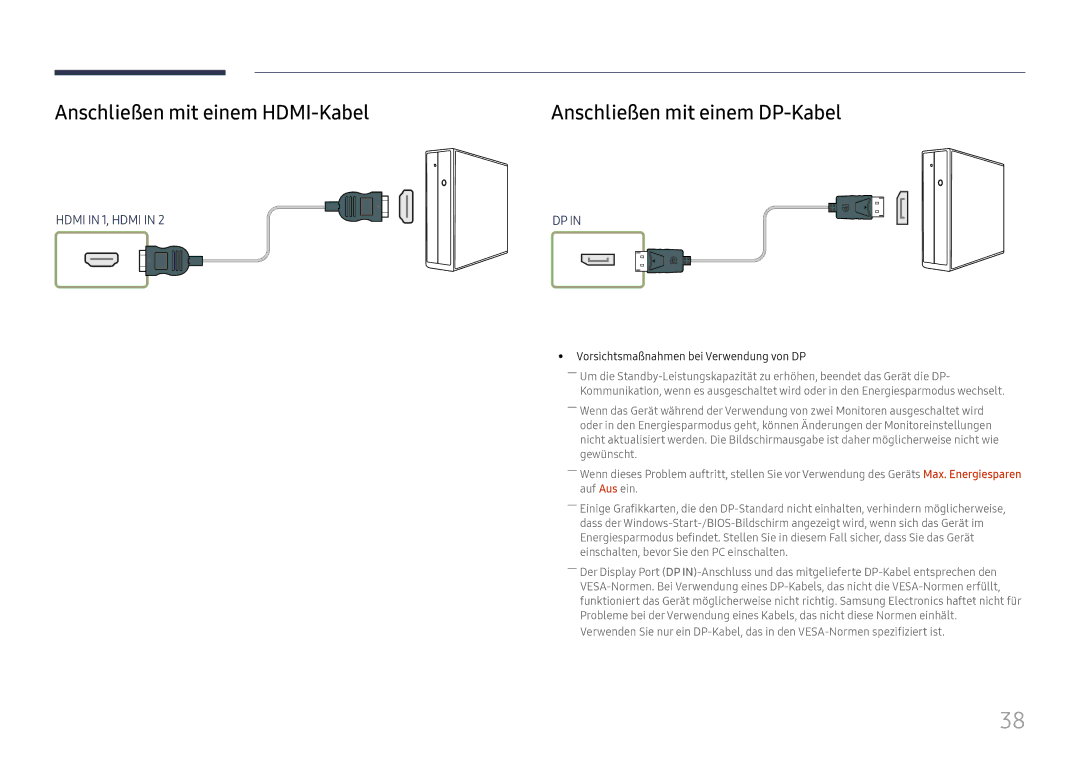 Samsung LH55UHFHLBB/EN manual Anschließen mit einem HDMI-Kabel, Anschließen mit einem DP-Kabel 