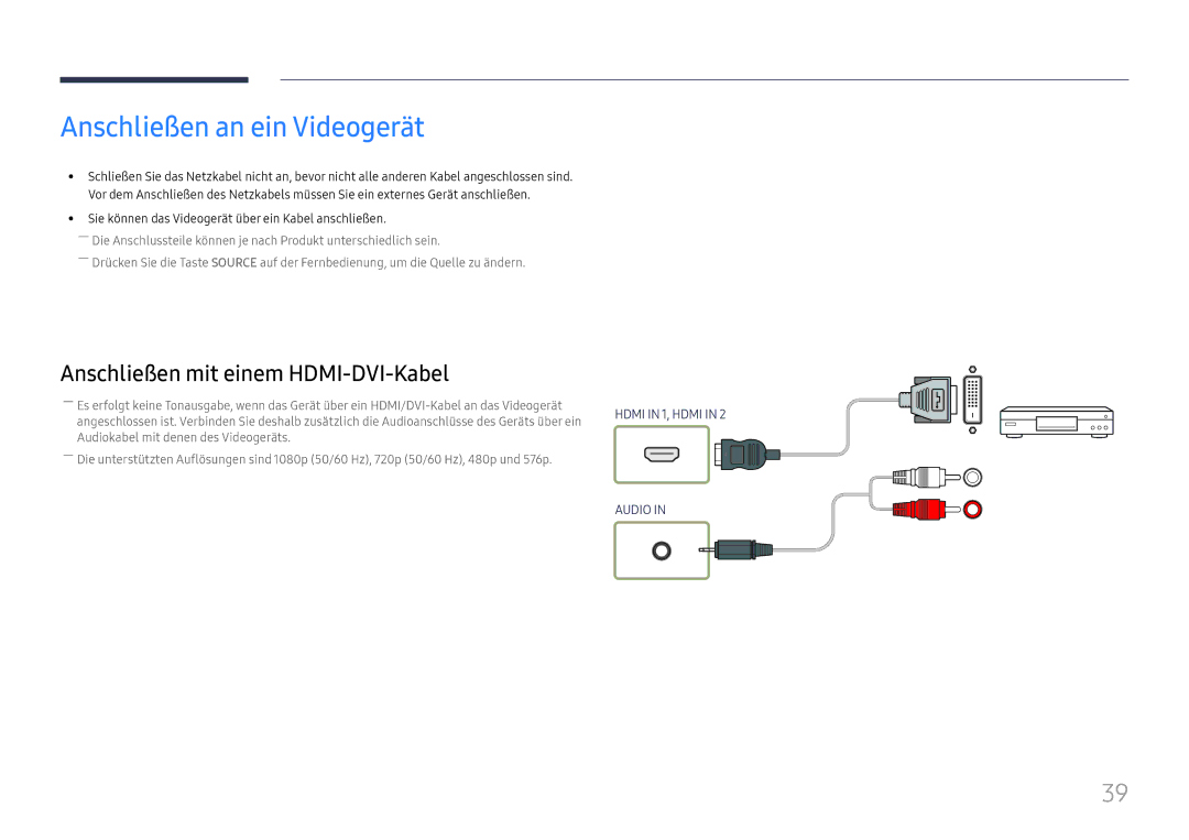 Samsung LH55UHFHLBB/EN manual Anschließen an ein Videogerät, Sie können das Videogerät über ein Kabel anschließen 