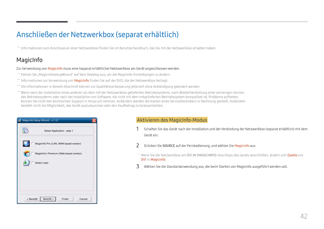 Samsung LH55UHFHLBB/EN manual Anschließen der Netzwerkbox separat erhältlich, Aktivieren des MagicInfo-Modus, Gerät ein 