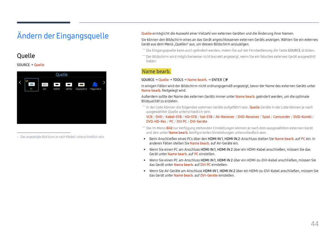 Samsung LH55UHFHLBB/EN manual Ändern der Eingangsquelle, Name bearb, Source → Quelle 