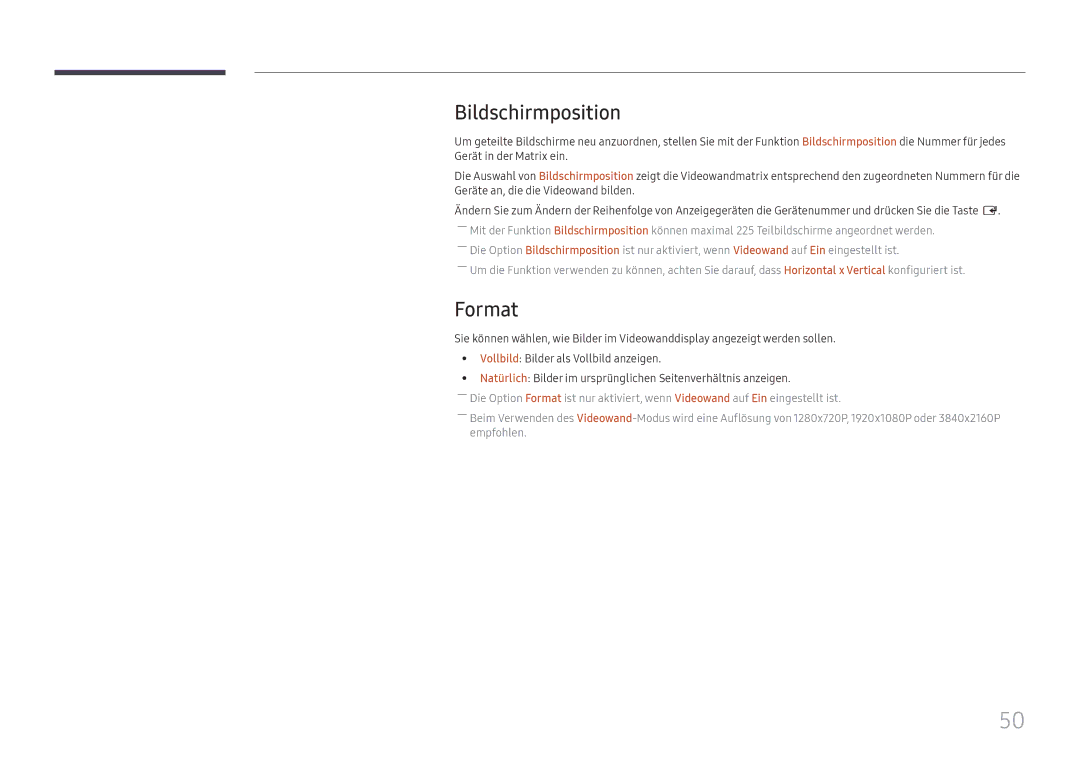 Samsung LH55UHFHLBB/EN manual Bildschirmposition, Format 