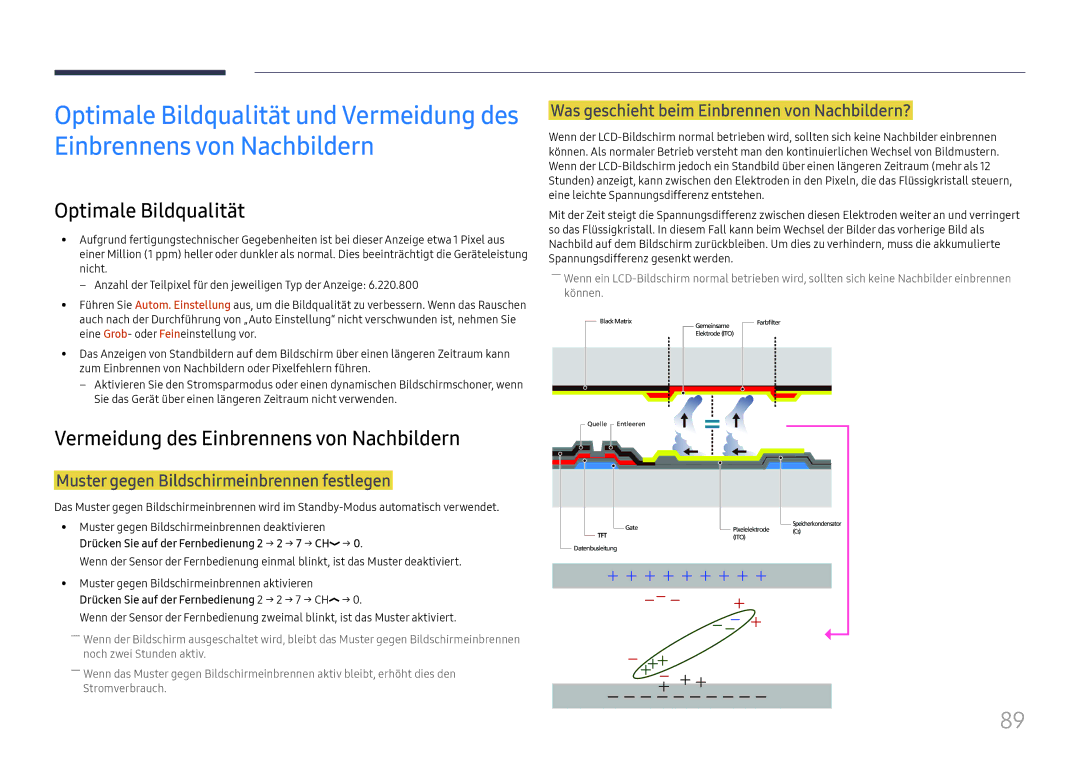 Samsung LH55UHFHLBB/EN manual Optimale Bildqualität, Vermeidung des Einbrennens von Nachbildern 