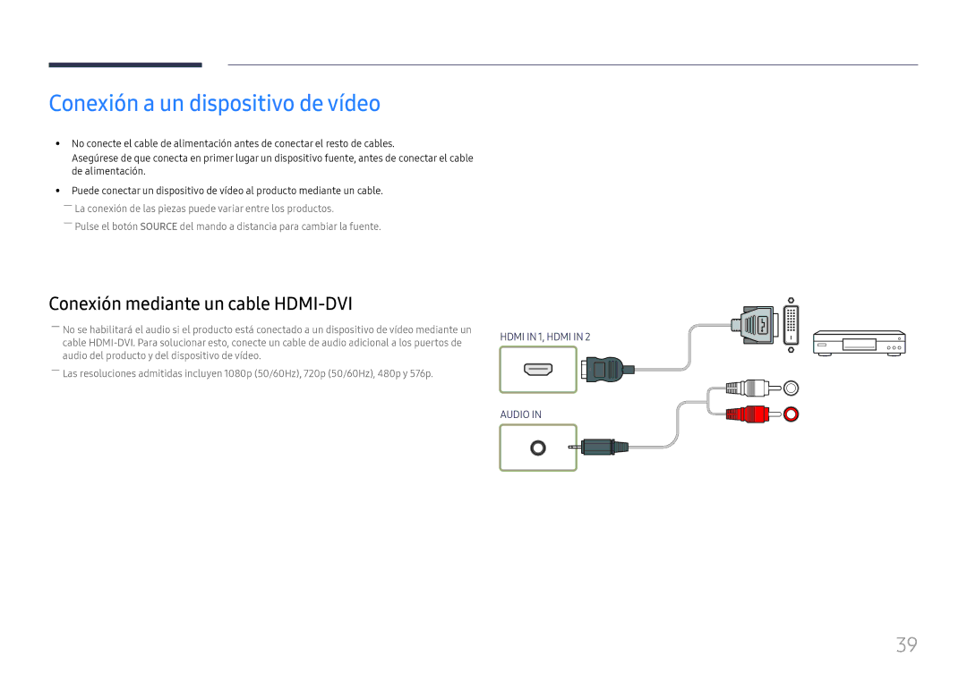 Samsung LH55UHFHLBB/EN manual Conexión a un dispositivo de vídeo, Conexión mediante un cable HDMI-DVI 