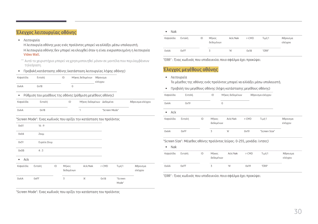 Samsung LH55UHFHLBB/EN manual Έλεγχος λειτουργίας οθόνης, Έλεγχος μεγέθους οθόνης, Video Wall 