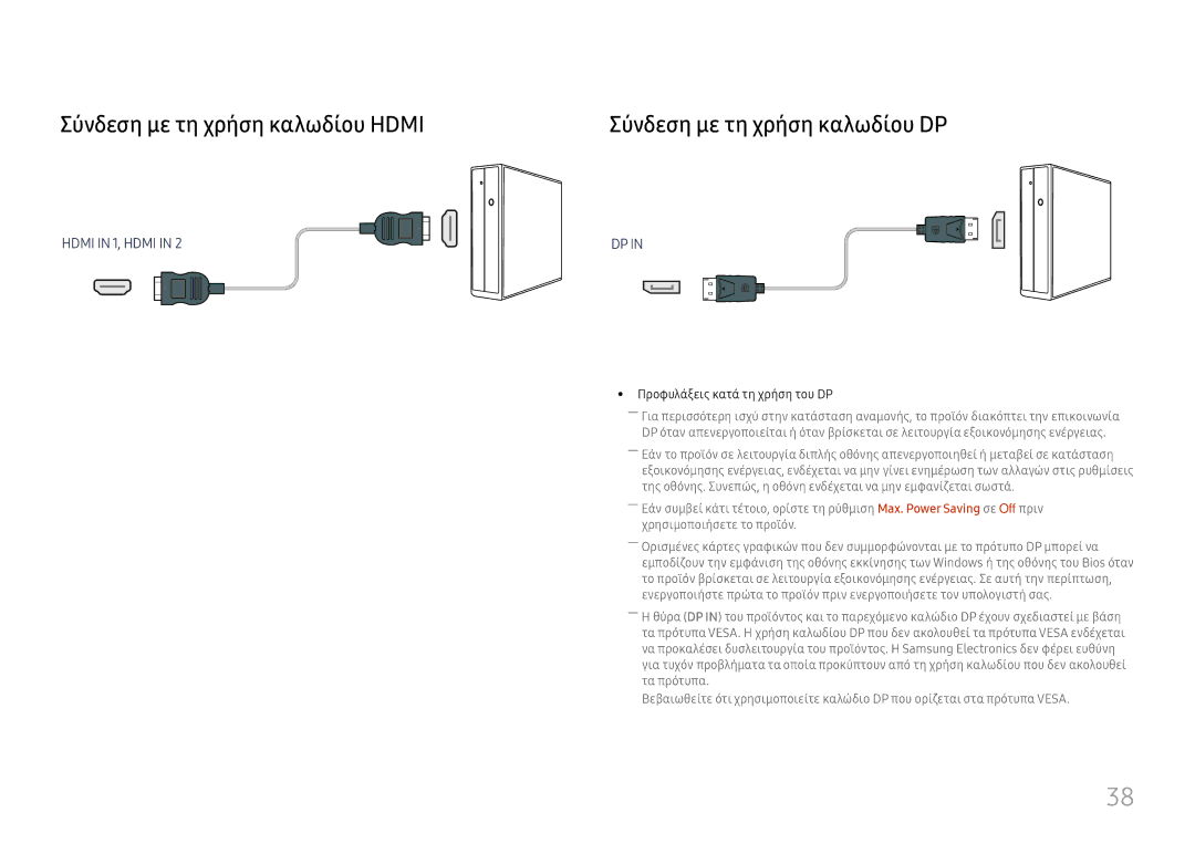 Samsung LH55UHFHLBB/EN manual Σύνδεση με τη χρήση καλωδίου Hdmi, Σύνδεση με τη χρήση καλωδίου DP 