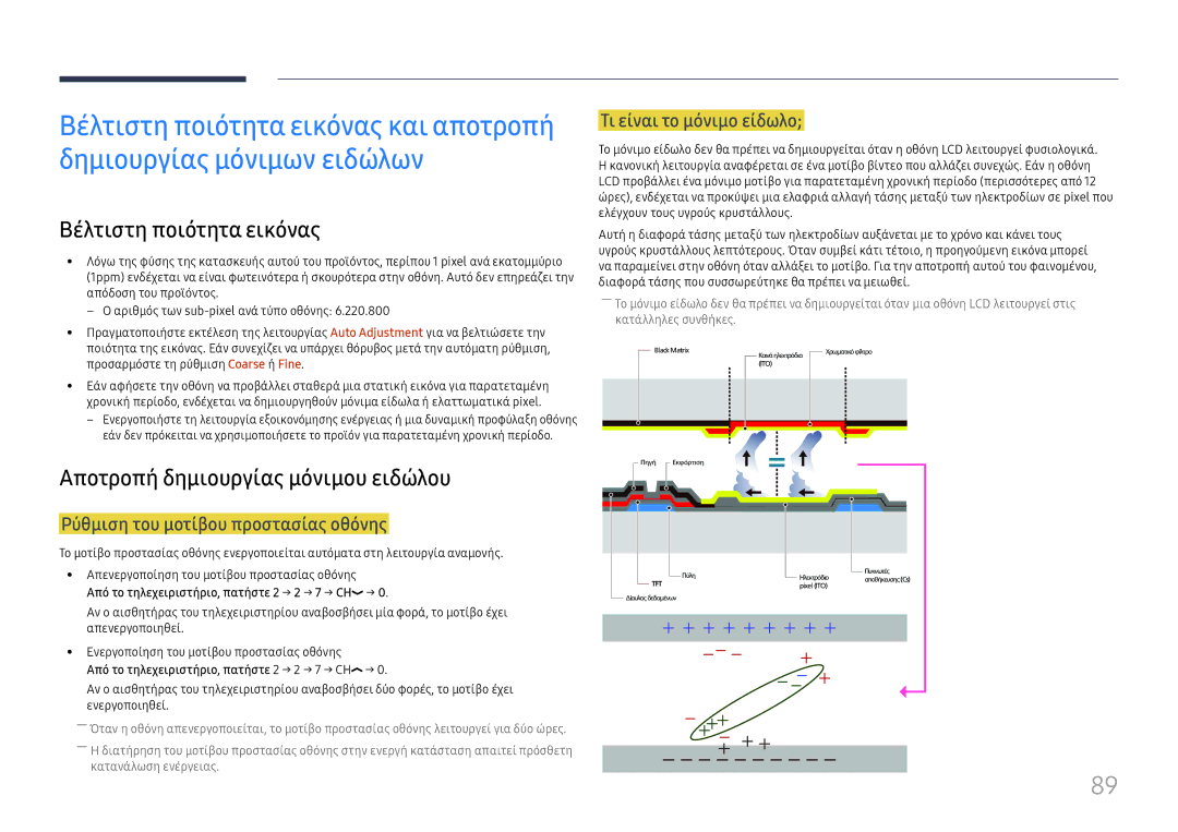 Samsung LH55UHFHLBB/EN manual Βέλτιστη ποιότητα εικόνας, Αποτροπή δημιουργίας μόνιμου ειδώλου, Τι είναι το μόνιμο είδωλο 