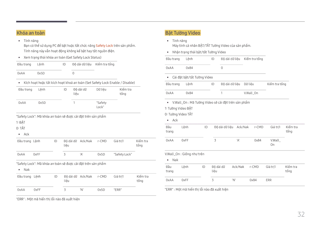 Samsung LH55UHFHLBB/XV manual Khóa an toà̀n, Bật Tườ̀ng Video, Cà̀i đặ̣t bậ̣t/tắ́t Tườ̀ng Video, WallOn Giố́ng như trên Nak 