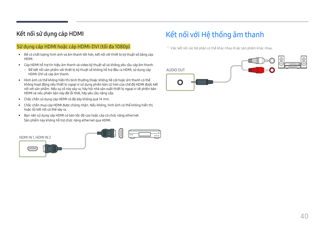 Samsung LH55UHFHLBB/XV manual Kêt nôi vơi Hê thông âm thanh, Sư dung cap Hdmi hoăc cap HDMI-DVI tôi đa 1080p 