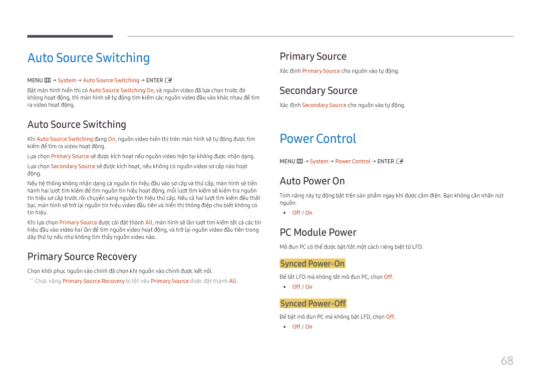 Samsung LH55UHFHLBB/XV manual Auto Source Switching, Power Control 