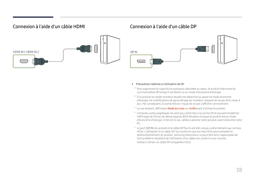 Samsung LH55UMHHLBB/EN, LH55UHFHLBB/EN manual Connexion à laide dun câble Hdmi, Connexion à laide dun câble DP 