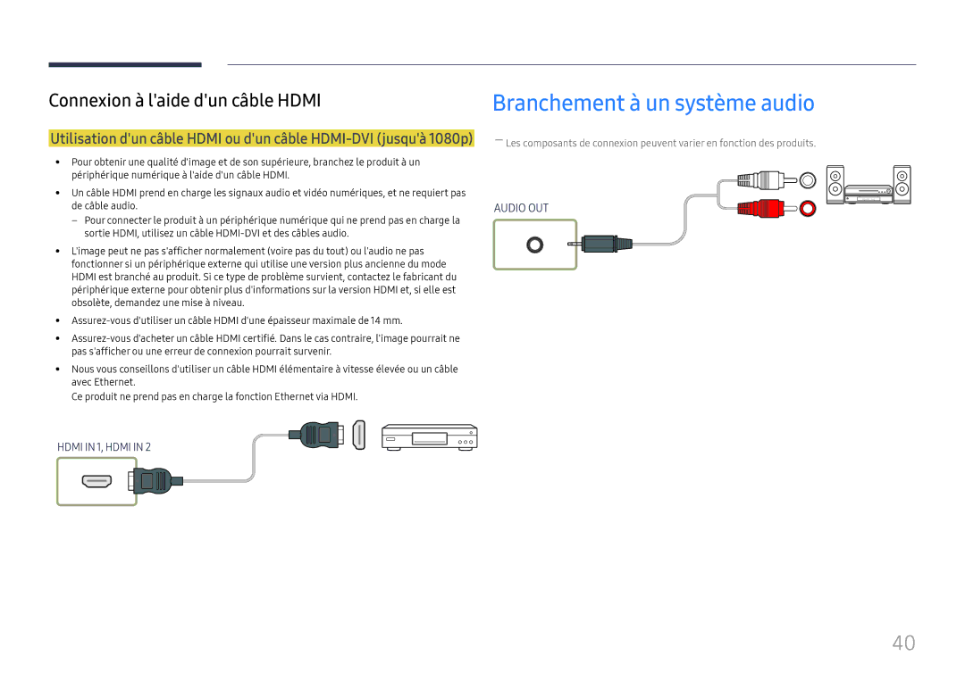 Samsung LH55UMHHLBB/EN, LH55UHFHLBB/EN manual Branchement à un système audio 