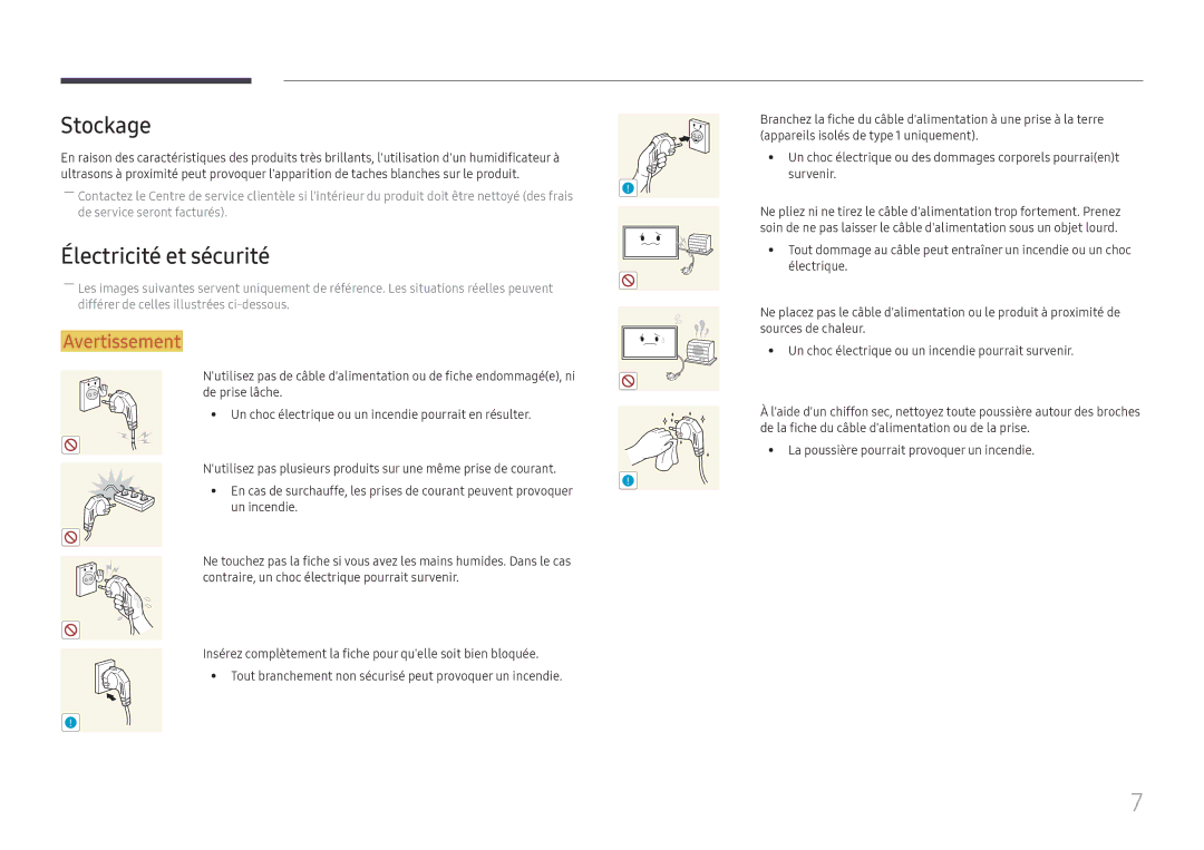 Samsung LH55UHFHLBB/EN, LH55UMHHLBB/EN manual Stockage, Électricité et sécurité 