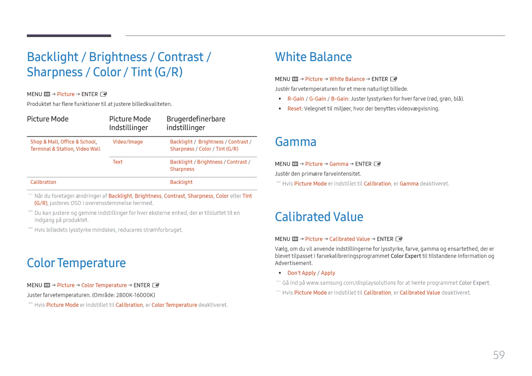 Samsung LH55UHFHLBB/EN, LH55UMHHLBB/EN manual Color Temperature, White Balance, Gamma, Calibrated Value 