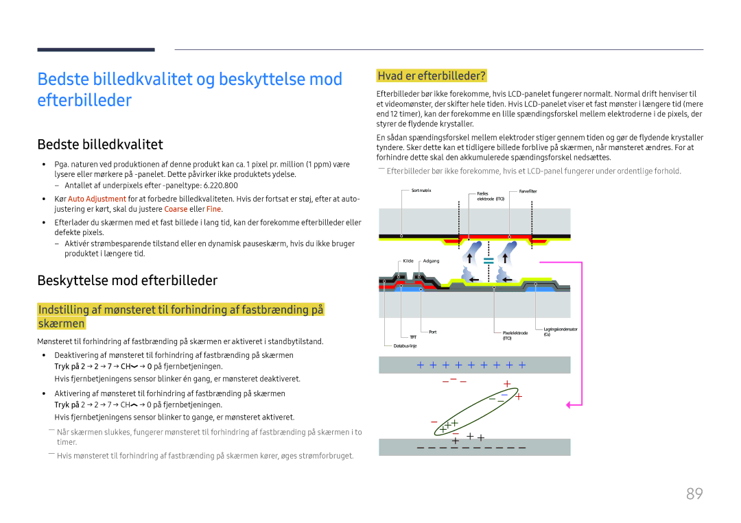 Samsung LH55UHFHLBB/EN manual Bedste billedkvalitet og beskyttelse mod efterbilleder, Beskyttelse mod efterbilleder 