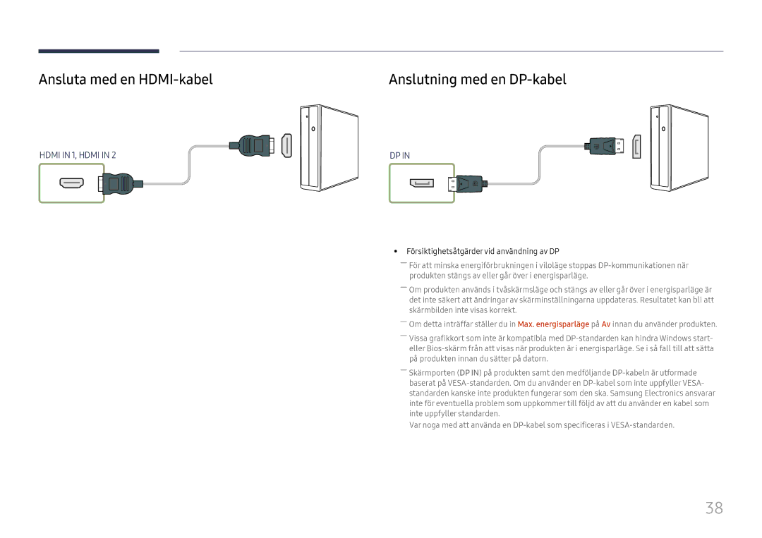 Samsung LH55UMHHLBB/EN, LH55UHFHLBB/EN manual Ansluta med en HDMI-kabel, Anslutning med en DP-kabel 