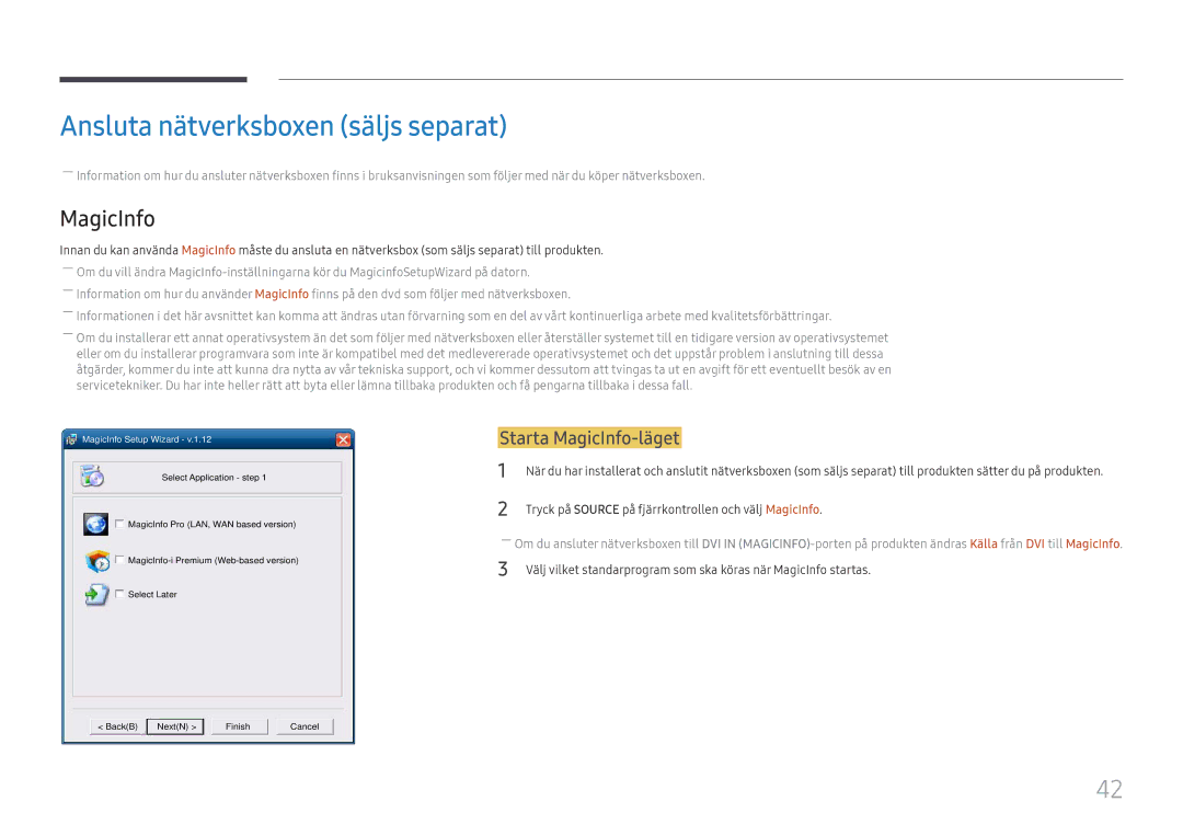 Samsung LH55UMHHLBB/EN, LH55UHFHLBB/EN manual Ansluta nätverksboxen säljs separat, Starta MagicInfo-läget 