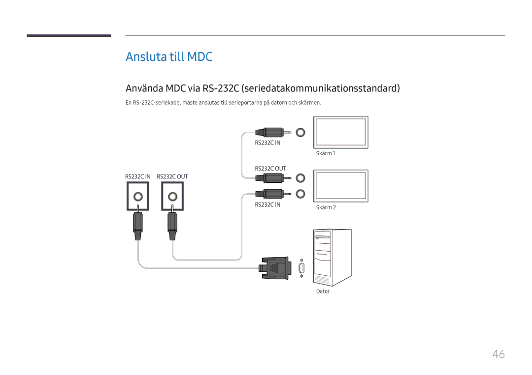 Samsung LH55UMHHLBB/EN, LH55UHFHLBB/EN manual Ansluta till MDC, Använda MDC via RS-232C seriedatakommunikationsstandard 