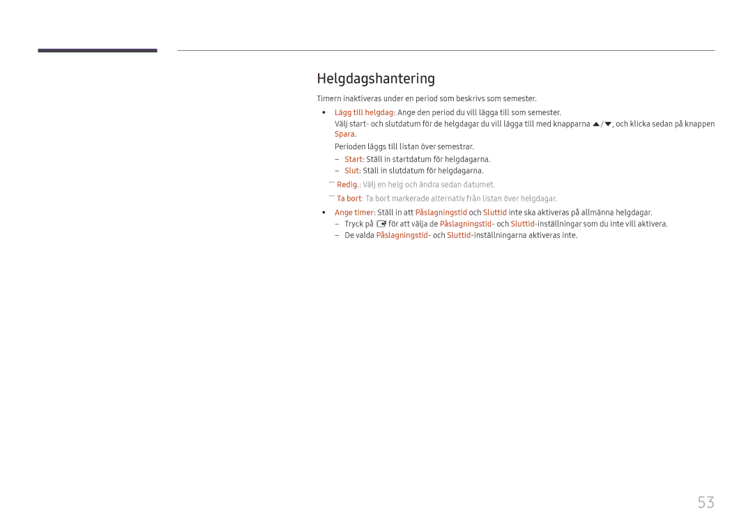 Samsung LH55UHFHLBB/EN, LH55UMHHLBB/EN manual Helgdagshantering 