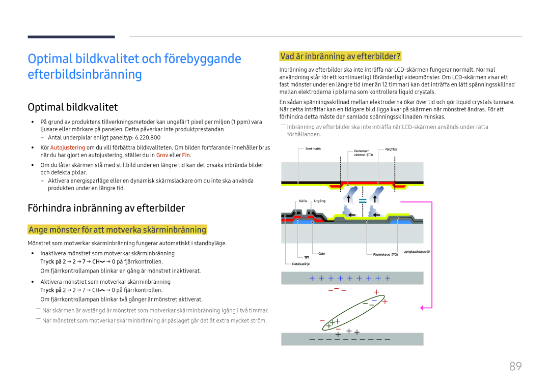 Samsung LH55UHFHLBB/EN manual Optimal bildkvalitet, Förhindra inbränning av efterbilder, Vad är inbränning av efterbilder? 