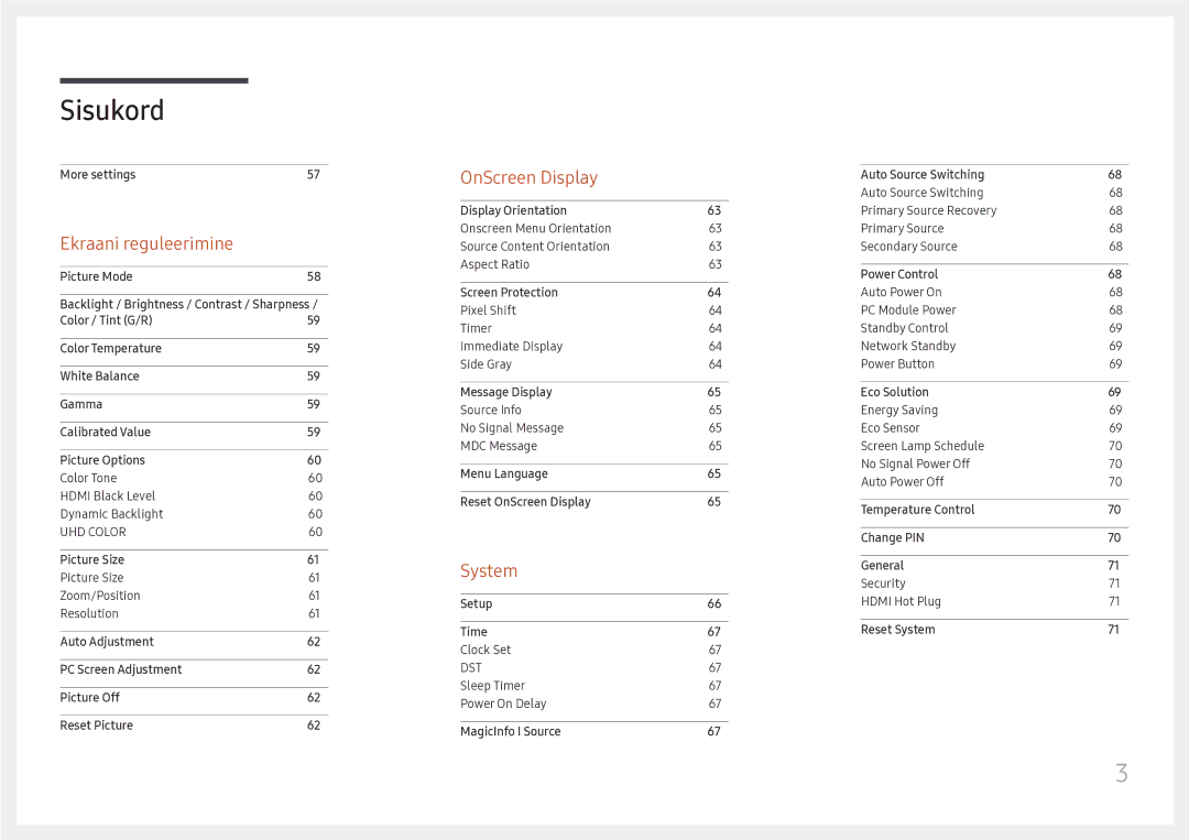 Samsung LH55UMHHLBB/EN manual Ekraani reguleerimine 