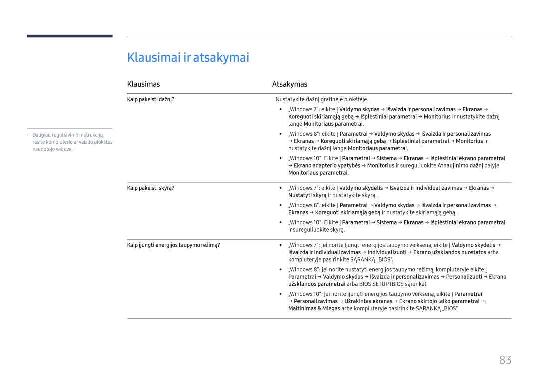 Samsung LH55UMHHLBB/EN manual Klausimai ir atsakymai, Klausimas Atsakymas 