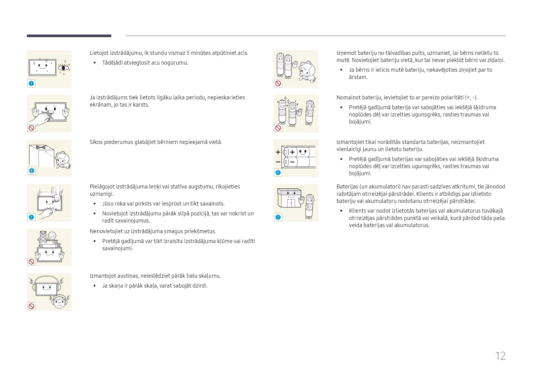 Samsung LH55UMHHLBB/EN manual Radīt savainojumus, Nenovietojiet uz izstrādājuma smagus priekšmetus, Savainojumi 