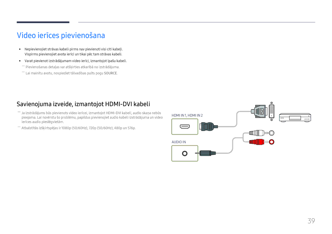 Samsung LH55UMHHLBB/EN manual Video ierīces pievienošana, Savienojuma izveide, izmantojot HDMI-DVI kabeli 