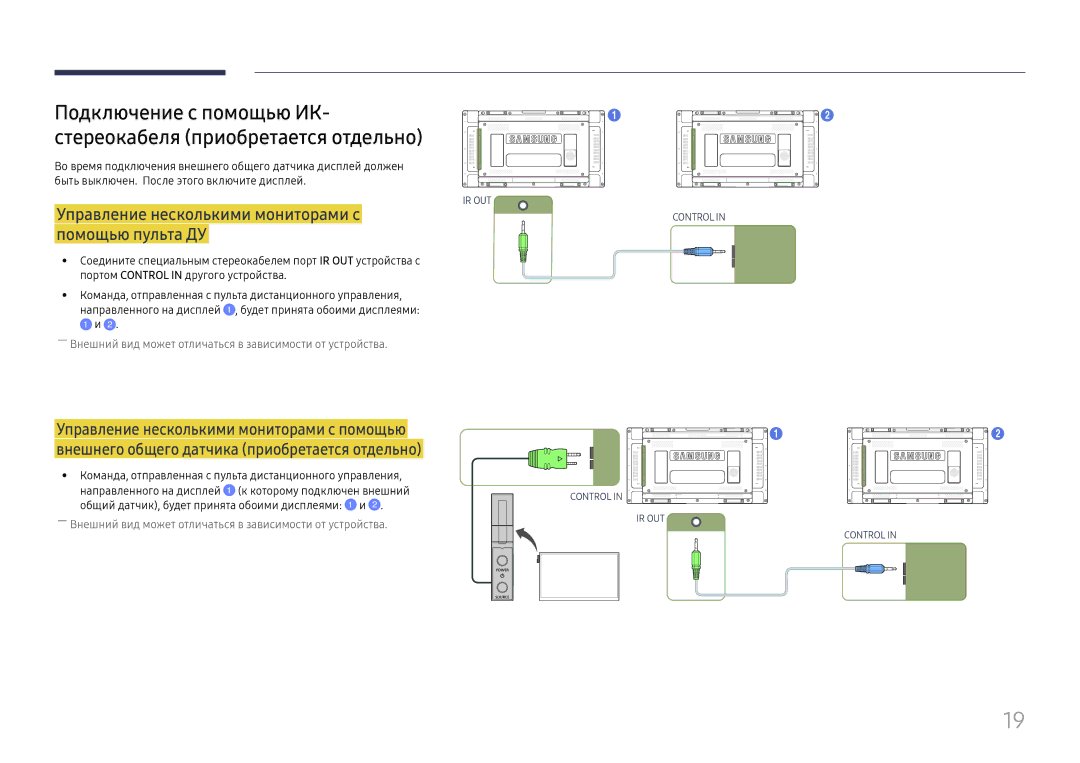 Samsung LH55UMHHLBB/EN manual Подключение с помощью ИК Стереокабеля приобретается отдельно 