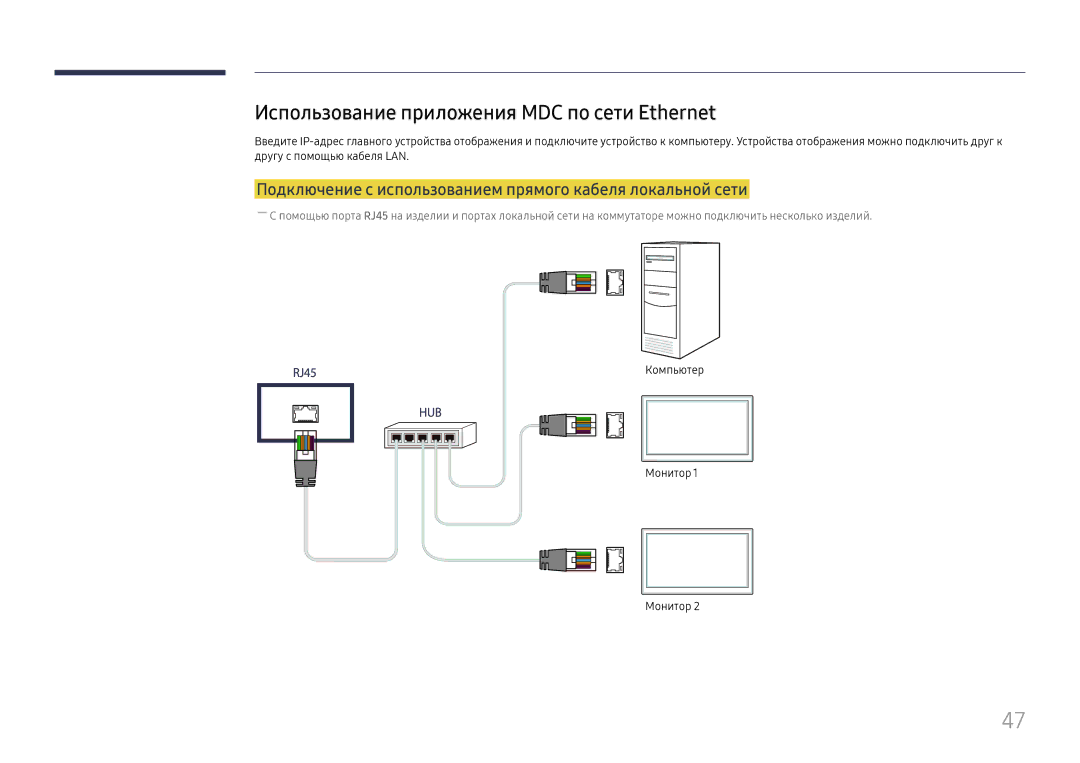 Samsung LH55UMHHLBB/EN manual Использование приложения MDC по сети Ethernet, Компьютер Монитор 