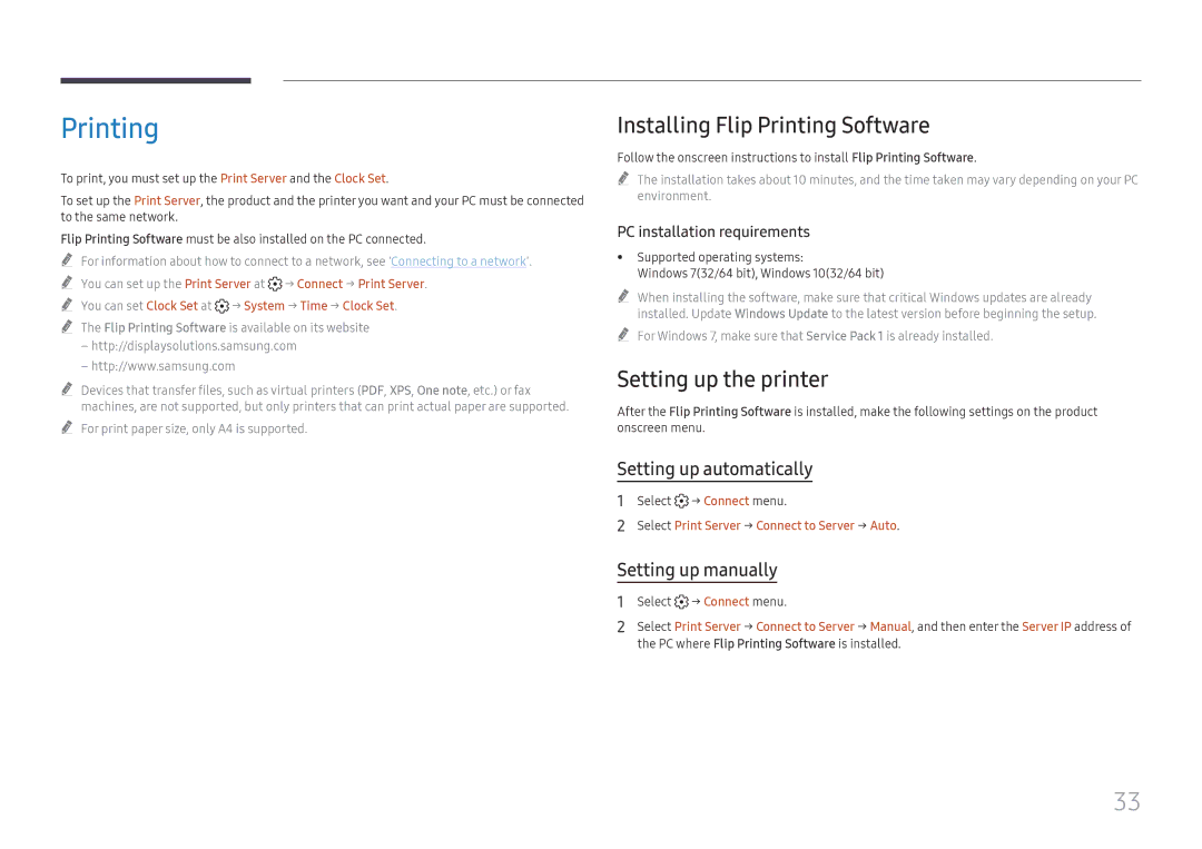 Samsung LH55WMHPTWC/XY manual Installing Flip Printing Software, Setting up the printer, Setting up automatically 